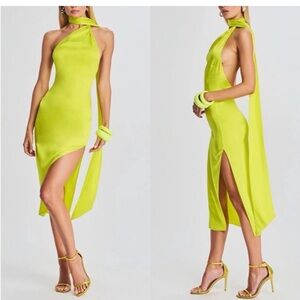SER.O.YA Marissa Silk Dress in Neon Lime